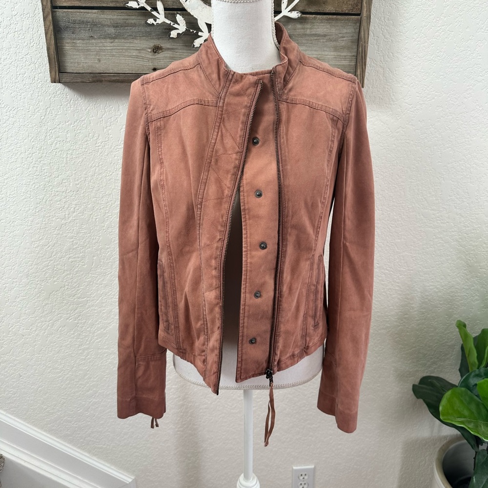 Evereve Peyton Jensen Harlow moto Jacket brown stretchy knit full zip size M NWT